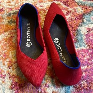 Rothy’s The Point - Red Pointed Toe Flat with Blue Trim Size 7
